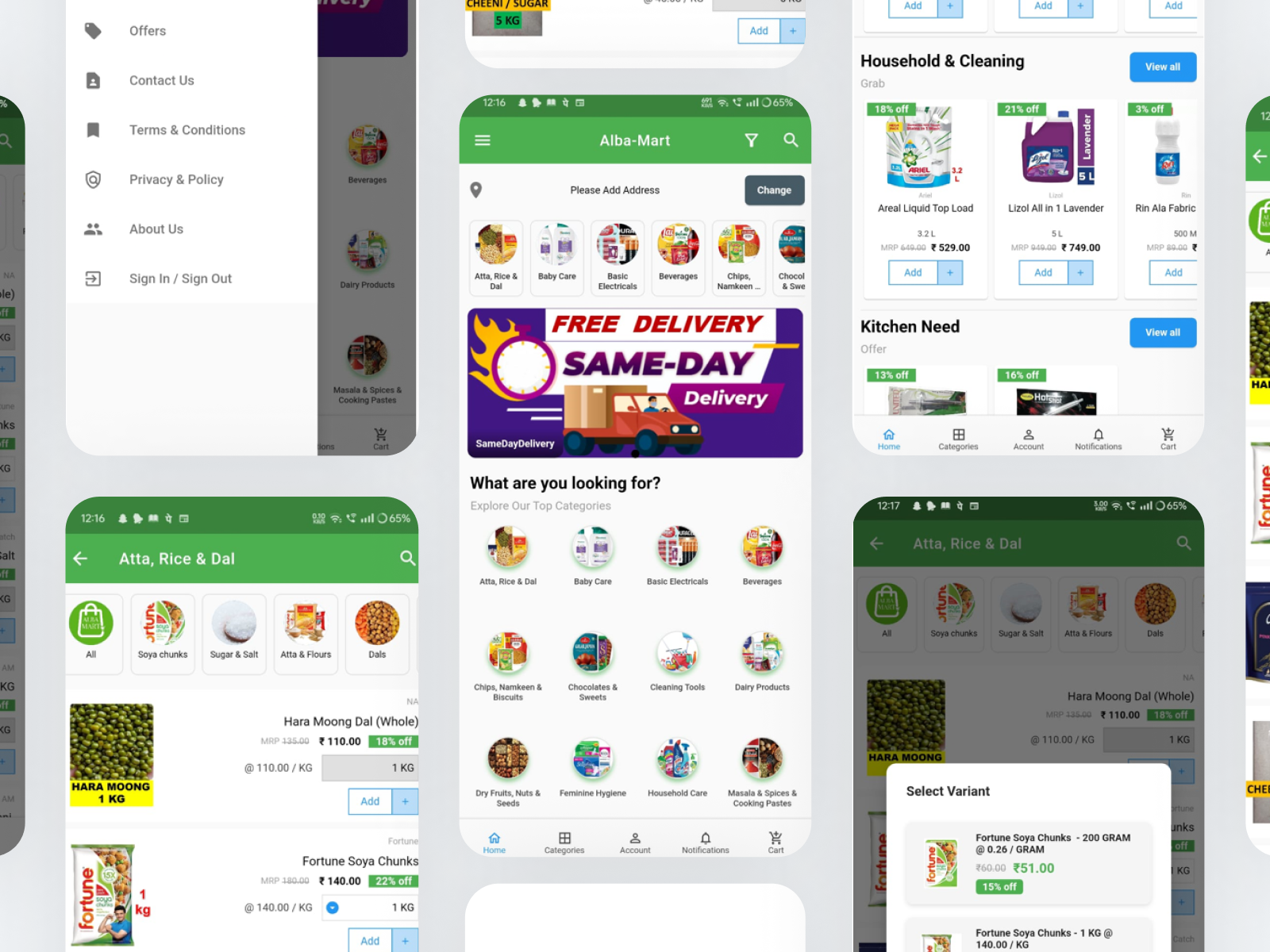 Alba Mart mobile app interface screenshots